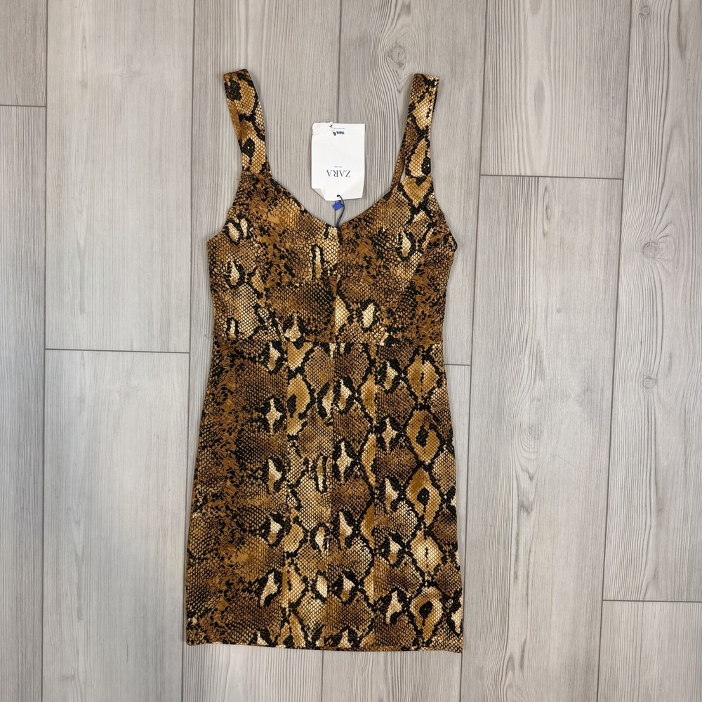 Zara Tan and Brown Snake-Print Mini Dress